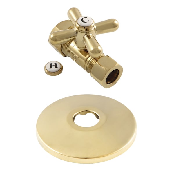 Kingston Brass CC44452XK 5/8" OD X 1/2" OD Comp Quarter-Turn Straight Stop Valve with Flange, Polished Brass CC44452XK - main